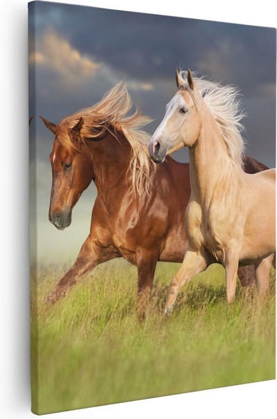 Artaza Canvas Schilderij Paarden - 80x100 cm - Groot - Wanddecoratie Dieren - Muurdecoratie Woonkamer - Schilderij Natuur