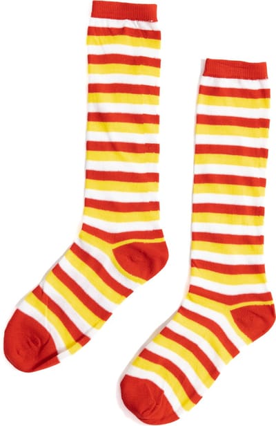 KIMU® Lange Sokken Rood Wit Geel Gestreept - 36 37 38 39 40 41 - Carnaval Brabant Dunne Streepjes Gestreepte Hoge Kousen Festival