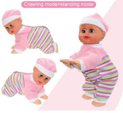 Baby pop - kan kruipen en dansen - met baby geluiden - Crawling babypop - 20CM - incl. batterijen