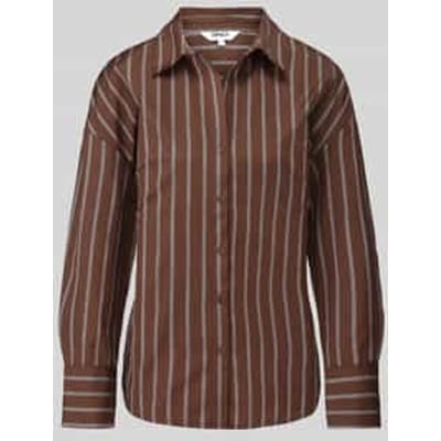 Only bruine dames blouse   Punt kraag   Regular fit   Streep patroon   Knoopsluiting   Duurzaam   Lange mouw Bruin L
