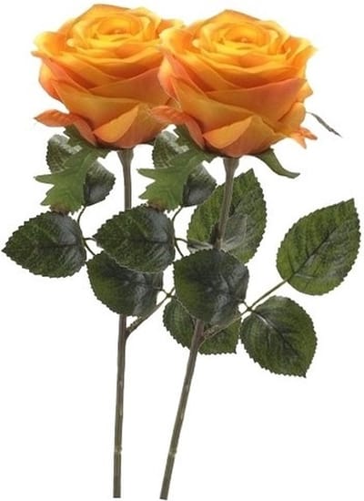 Emerald Kunstbloem roos Simone - 2x - geel/oranje - 45 cm - decoratie bloemen