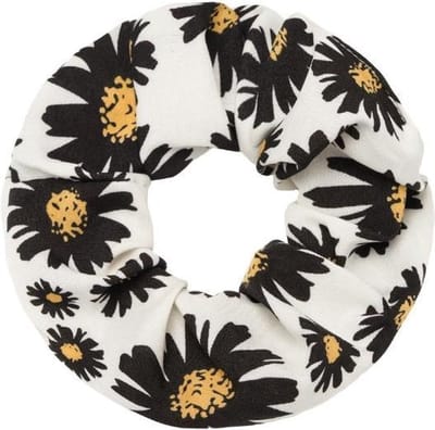 Haarsoires Haarelastiek Scrunchie – Bloemenprint – Zwart Wit - Haarkrinkel - Haar Elastiek met Stof - Zacht & Haarvriendelijk