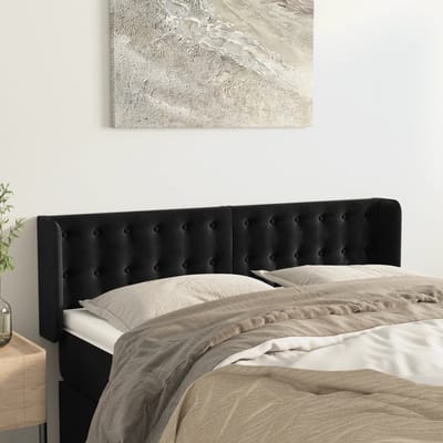 vidaXL - Hoofdbord - met - randen - 147x16x78/88 - cm - fluweel - zwart