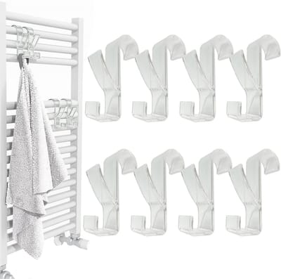 Dailygoods- Haken voor Badkamerradiatoren - 8 Stuks - Haken voor Handdoekradiator - Hangers voor Handdoeken - Waterdicht - Duurzaam ABS-Kunststof - Radiatorhaken