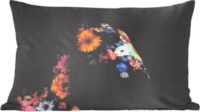 Sierkussens - Kussentjes Woonkamer - 60x40 cm - Paard - Bloemen - Zwart