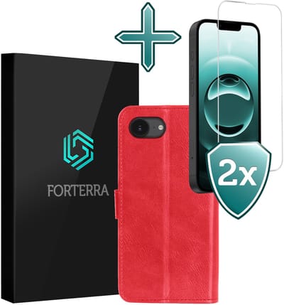 Hoesje Met 2x Screenprotector - Geschikt voor Apple iPhone 16e - Luxe Pasjeshouder - Flip Case - Bookcase Portemonee - Kunstleer Book Case - Flipcase Hoes - Book Cover - Walletcase - Portemonneehoes - Rood