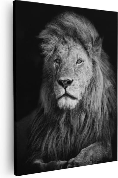 Artaza Canvas Schilderij Leeuw - Leeuwenkop - Zwart Wit - 40x50 - Foto Op Canvas - Canvas Print