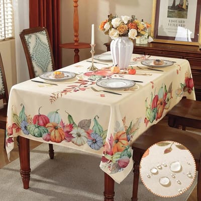 Dankzijzegging Herfst Pompoen Tafelkleed Vlekbestendig Rechthoekig Tafelkleed Eetkamer Decoratie Duurzaam Tafelkleed voor Tafel 180X145CM