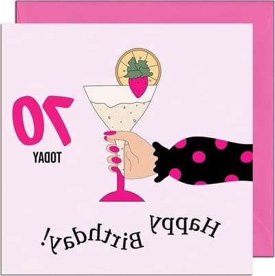 70e verjaardagskaart voor dames - Polka Dot Lady Volwassenen Roze meisjesachtige verjaardagskaart voor 70-jarige vrouw Nan Oma Mama Tante Dames Nan Vriend Zuster Zeventig, Zeventigste Nanny