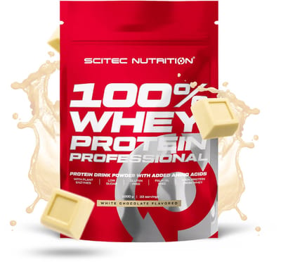 Scitec Nutrition® - 100% Whey Protein Professional (1000 gram - White Chocolate) - Witte chocolade - 33 eiwitshakes - Premium proteine poeder met leucine, glutamine, arginine, taurine, papaïne en bromelaïne