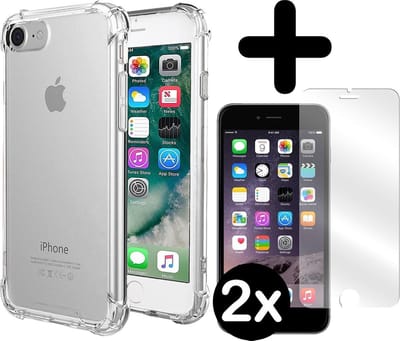 Hoesje - Met Screenprotector - 2 Stuks - Geschikt voor Apple iPhone SE (2020) - Sterk & Shockproof - Back Cover - Siliconen Case - Telefoon Hoes - Shock Proof - Telefoonhoes - Transparant