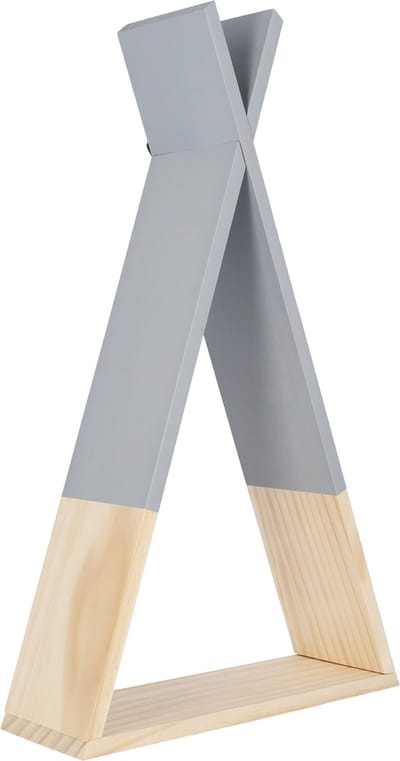 QUVIO Decoratieve Wandplank - Zwevende wandplank - wandrek - Driehoek - Hout - Decoratieve accessoires - Woonaccessoires - Grijs en beige - 8 x 22,5 x 40 cm