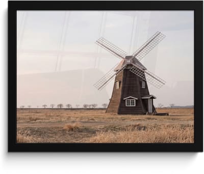 Poster in lijst - Fotolijst 40x30 cm - Posters - Windmolens - Landschap - Veld - Posterlijst zwart - Decoratie - Wanddecoratie woonkamer - Muurdecoratie slaapkamer
