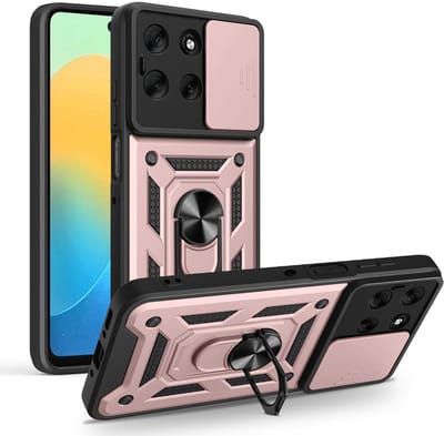 MobyDefend Hoesje - Geschikt voor Motorola Moto G56 - Pantsercase Met Draaibare Ring - Rosé