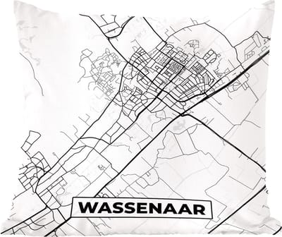 Sierkussens - Kussentjes Woonkamer - 60x60 cm - Kaart - Wassenaar - Zwart - Wit