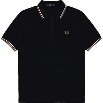Fred Perry Twin tipped polo - black ecru dark caramel
