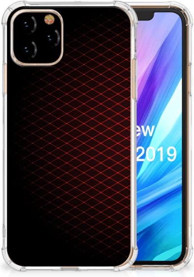 Apple iPhone 11 Pro Doorzichtige Silicone Hoesje Geruit Rood