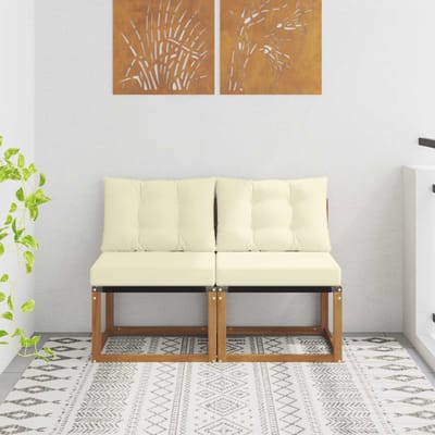 vidaXL - 2 - st - Buiten - Middelste - sofa - Massief - acaciahout - en - Textilene-stof