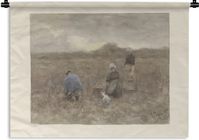 Wandkleed Anton Mauve - Aardappelrooiers - Schilderij van Anton Mauve Wandkleed katoen 120x90 cm - Wandtapijt met foto