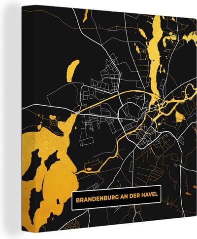 Canvas Schilderij Goud – Duitsland – Plattegrond – Gold – Stadskaart – Kaart – Brandenburg an der Havel - 20x20 cm - Wanddecoratie