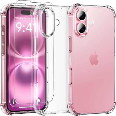 Hoesje Geschikt voor iPhone 16 - transparant Anti Shock silicone hoesje met 2 Pack Screenprotectors tempered glass