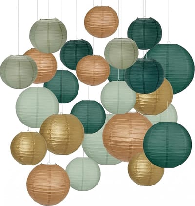 SnelShoppen - 21 Stuks Papieren Lantaarns - Ronde Hangende Lantaarns - Sage Green Decoratie voor Bruiloften, Feesten, Verjaardagen, en Meer - 10 cm Di
