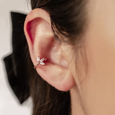 Hey Happiness Bloesem Earcuff 925 Zilver 18K Roségoud Verguld - Bloem Zirkonia - 11,2 × 4,38 mm - Geen Gaatje Nodig - Roségoud
