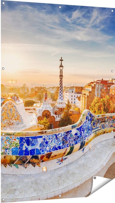 Gards Tuinposter Park G�ell in Barcelona - 100x150 cm - Tuindoek - Tuindecoratie - Wanddecoratie buiten - Tuinschilderij