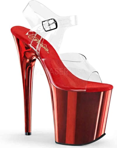 Pleaser - FLAMINGO-808 Sandaal met enkelband, Paaldans schoenen - Paaldans schoenen - 35 Shoes - Rood/Transparant