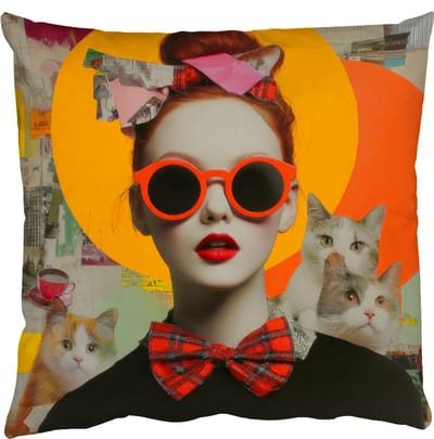 Sierkussens - Kussentjes Woonkamer - 50x50 cm - Vrouw - Bril - Strik - Retro