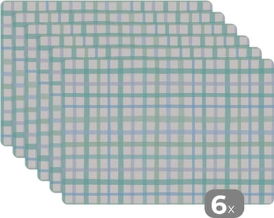 Placemat - Placemats kunststof - Pastel - Patronen - Blauw - 45x30 cm - 6 stuks - Hittebestendig - Anti-Slip - Onderlegger - Afneembaar