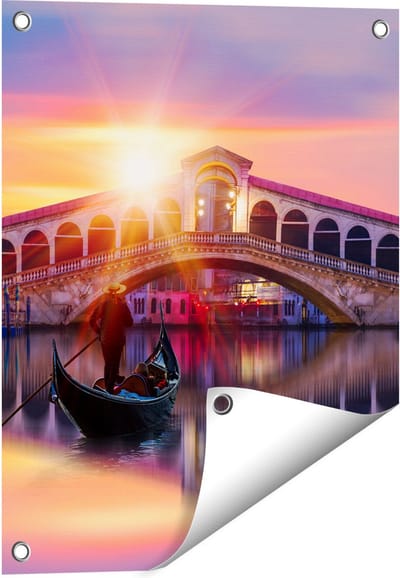 Gards Tuinposter Gondel bij de Rialtobrug in Veneti�, Itali� - 40x50 cm - Tuindoek - Tuindecoratie - Wanddecoratie buiten - Tuinschilderij