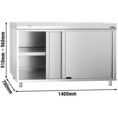 GGM Gastro Edelstahl Arbeitsschrank PREMIUM - 1400x700mm - mit Schiebetür - inkl. Schneideplatte Weiß