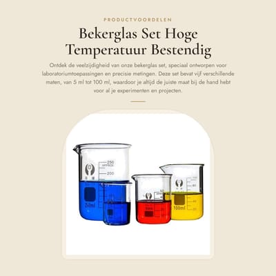 Dailygoods- Bekerglas Set van 5 - Borosilicaatglas - Hittebestendig - Inhoud 5/10/25/50/100 ml - Transparant - Lage Vorm Beker - Meetbeker
