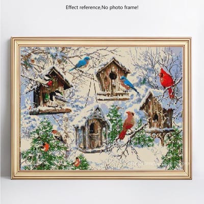 Peinture diamant point de croix oiseau d'hiver broderie diamant rond complet mosaïque animal strass 20X30CM gray