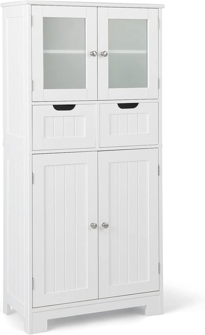 COSTWAY Badkamerkast met 2 laden en 4 deuren, badkamerkast met verstelbare planken, opbergkast voor badkamer, keuken, woonkamer (wit)