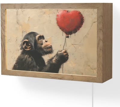Wandlamp 30x20 cm - Oplaadbaar - Street art - Chimpansee - Ballon - Graffiti - Banksy Style - Wandlampen binnen woonkamer - Slaapkamer lamp met kabel - Decoratieve nachtlamp - Vloerlamp snoer