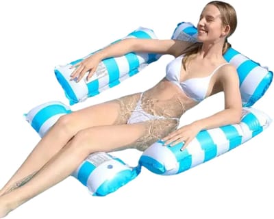 Nivard Luxe Waterhangmat - Luchtbed Zwembad - Luchtmatras Opblaasbaar - Water Hangmat - Aqua Lounge - Licht Blauw