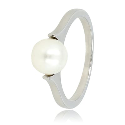 My Bendel - Ring Zilverkleurig met Grote Witte Parel - Zilverkleurige Ring - Grote Witte Parel - Tijdloze Schoonheid - met Luxe Cadeauverpakking | Sieraden Voor Dames | Maat 16.00 Mm / Maat 50