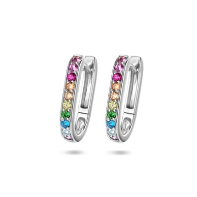 YO&NO - klapoorringen - Dames - regenboog zirkonia - Sieraden Vrouw - Oorbellen - zilver 925