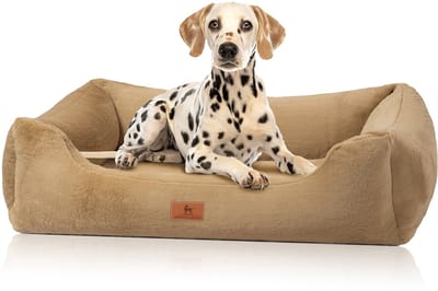 Knuffelwuff orthopedisch hondenbed met zacht konijnenbont-imitatie Schnuffelupagus M-L Bruin