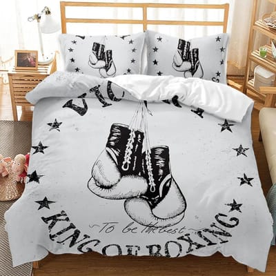 Dekbedovertrek Bokshandschoenen QueenKing Maat Tieners Jongens Mannen Sport Bokswedstrijd Competitief Zacht Polyester Dekbedovertrek, Zwart Rood AU Single 140x210cm
