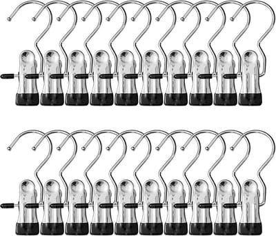 Wasknijpers, roestvrij staal, washaken, antislip, kleerhanger-clip, 360 graden draaibaar, laarsknijpers, laarzen, hangers, metalen klemmen voor broeken, schoenen, handdoek (zwart)