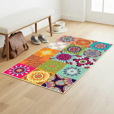 Vinyl vloermat van PVC - Antislip - Vloerbescherming - Azteka vinylmat met tegeleffect - 60 x 100 cm - Wasbaar