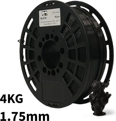 Zwart PLA+ 4kg 3D Printer Filament 1.75 mm - Hoge Kwaliteit en Duurzaam - Compatibel met Creality, Bambu Lab, Esun en Andere 3D Printers - Voor 3D Printen van Prototypes, Modellen, Accessoires - voor Professioneel en Thuisgebruik