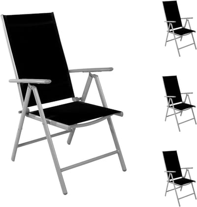 Tuinstoelen Klapstoelen - Aluminium stoelen - Ontspannen in de tuin - 7 standen rugleuning - 4 stuks - Zilver/zwart