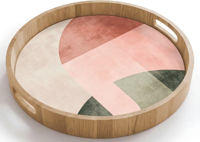 Dienblad rond 40x40 cm - Schootdienblad hout - Cirkel - Abstract - Roze - Borrelplank rechthoek - Plateau houten dienbladen