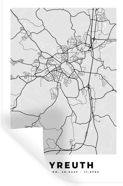 Muurstickers - Sticker Folie - Bayreuth - Kaart - Stadskaart - Plattegrond - Duitsland - 20x30 cm - Plakfolie - Muurstickers Kinderkamer - Zelfklevend Behang - Zelfklevend behangpapier - Stickerfolie