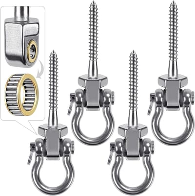 Set van 4 Rotatable Rvs Hangmat Haken - Montageset voor Binnen en Buiten, Geschikt voor Yogastoelen, Bokszakken en Sandbags