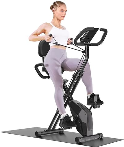 Studio Lyma Hometrainer - Fitness fiets - Inklapbaar - Met LCD scherm - Hartslagsensoren - Armweerstandbanden